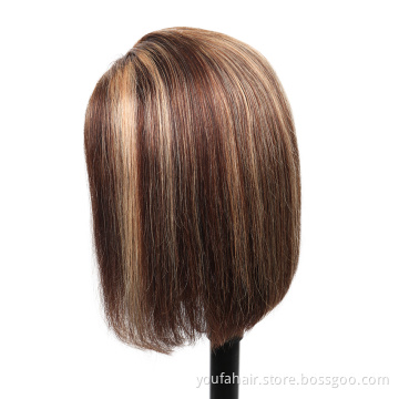 Wholesale 4/27 Highlight Honey Blonde Ombre Hair Bob 4x4 Lace Wig Peruvian Virgin Human Hair Piano HD Lace Front Short Bob Wig
